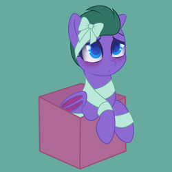 Size: 4000x4000 | Tagged: safe, artist:theriyelp, imported from derpibooru, oc, oc only, oc:onyx spirit, bat pony, pony, box, commission, gradient background, male, pony in a box, solo, stallion, ych result, your character here