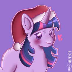 Size: 2500x2500 | Tagged: safe, artist:loohisgod27, imported from derpibooru, twilight sparkle, alicorn, pony, christmas, female, hat, heart, heart eyes, holiday, santa hat, simple background, solo, twilight sparkle (alicorn), wingding eyes