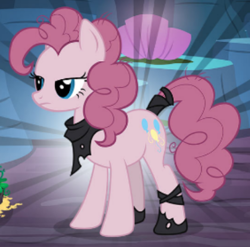 Size: 377x372 | Tagged: safe, imported from derpibooru, mean pinkie pie, pinkie pie, earth pony, pony, the mean 6, bandana, clone, female, frown, gameloft, leg wraps, mare, my little pony: magic princess, tail, tail wrap, unamused