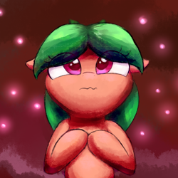 Size: 1776x1776 | Tagged: safe, artist:sileniris, imported from twibooru, oc:cherry burst, earth pony, pony, abstract background, female, filly, image, png, sad, solo