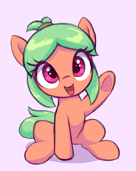 Size: 604x757 | Tagged: safe, artist:sileniris, imported from twibooru, oc:cherry burst, earth pony, pony, female, filly, image, looking at you, png, simple background, waving