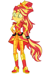 Size: 1024x1792 | Tagged: safe, artist:ajosterio, imported from derpibooru, sunset shimmer, human, equestria girls, legend of everfree, alternate hairstyle, alternate universe, boots, crystal guardian, high heel boots, ponied up, shoes, simple background, solo, transparent background