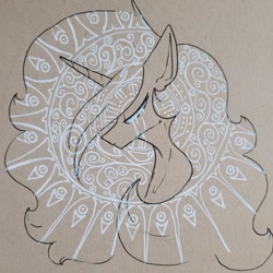 Size: 2048x2048 | Tagged: safe, artist:greyscaleart, imported from derpibooru, princess celestia, alicorn, pony, bust, crying, ethereal mane, eyes closed, female, high res, mare, solo, traditional art