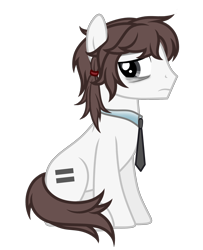 Size: 3640x4490 | Tagged: safe, artist:equestria secret guard, imported from derpibooru, oc, oc only, oc:正负等式, earth pony, pony, bags under eyes, clothes, earth pony oc, equal cutie mark, looking back, necktie, simple background, sitting, solo, thinking, transparent background, vector