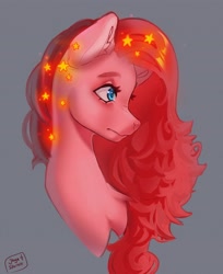 Size: 3038x3728 | Tagged: safe, artist:jaynsparkle, imported from derpibooru, pinkie pie, earth pony, pony, bust, female, gray background, mare, signature, simple background, solo