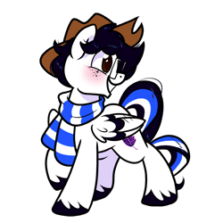 Size: 1300x1300 | Tagged: safe, artist:paperbagpony, imported from derpibooru, oc, oc only, pegasus, pony, derpibooru community collaboration, 2023 community collab, clothes, cowboy hat, freckles, glasses, hat, scarf, simple background, solo, striped scarf, transparent background, unshorn fetlocks