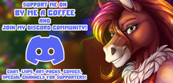 Size: 1400x678 | Tagged: safe, artist:sunny way, imported from derpibooru, anthro, horse, advertisement, christmas, comic, commission, community, discord (program), female, finished commission, hoers, holiday, promotion, solo, support, traditional art