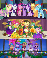 Size: 1920x2400 | Tagged: safe, alternate version, edit, edited screencap, editor:itsmgh1203, imported from derpibooru, screencap, applejack, fluttershy, hitch trailblazer, izzy moonbow, pinkie pie, pipp petals, rainbow dash, rarity, sci-twi, spike, starlight glimmer, sunny starscout, sunset shimmer, twilight sparkle, zipp storm, alicorn, dragon, earth pony, human, pegasus, pony, unicorn, a hearth's warming tail, equestria girls, equestria girls series, holidays unwrapped, season 6, spoiler:eqg series (season 2), spoiler:g5, spoiler:winter wishday, 3d, ^^, applejack's hat, bipedal, canterlot high, christmas, clothes, cornucopia costumes, cowboy hat, crystal brighthouse, cute, dashabetes, eyes closed, g5, hat, hearth's warming eve is here once again, holiday, humane five, humane seven, humane six, jackabetes, mane five (g5), mane seven, mane six, my little pony: make your mark, my little pony: make your mark chapter 3, night, o come all ye squashful, open mouth, open smile, raribetes, shoes, smiling, twilight sparkle (alicorn), twilight's castle, winter wishday