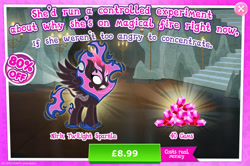 Size: 1958x1300 | Tagged: safe, imported from derpibooru, twilight sparkle, kirin, nirik, winged kirin, advertisement, cloven hooves, costs real money, english, fangs, female, fire, gameloft, gem, horn, kirin twilight, kirin-ified, mane of fire, mobile game, my little pony: magic princess, numbers, official, sale, solo, solo focus, species swap, spread wings, text, twilight sparkle (alicorn), wings