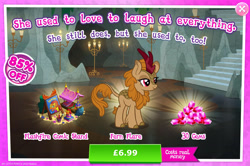 Size: 1951x1298 | Tagged: safe, imported from derpibooru, fern flare, flashfire, kirin, advertisement, bush, cloven hooves, comic book, costs real money, english, female, gameloft, gem, horn, mobile game, my little pony: magic princess, numbers, official, pencil, sale, solo, solo focus, text