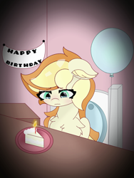 Size: 1080x1440 | Tagged: safe, artist:sodapop sprays, imported from derpibooru, oc, oc:sodapop sprays, pegasus, pony, birthday, cake, chest fluff, crying, ear fluff, floppy ears, food, happy birthday to me, sad, sad birthday, sitting, solo