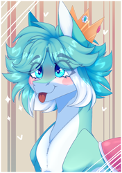 Size: 2760x3920 | Tagged: safe, artist:honeybbear, imported from derpibooru, oc, pony, bust, crown, female, jewelry, mare, portrait, regalia, solo, tongue out