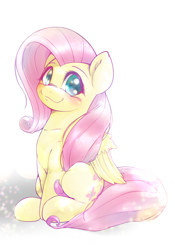 Size: 1668x2388 | Tagged: safe, artist:kurogewapony, imported from derpibooru, fluttershy, pegasus, pony, :3, blushing, cute, happy, looking at you, shyabetes, simple background, smiling, smiling at you, solo, white background