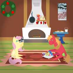 Size: 2160x2160 | Tagged: safe, anonymous artist, imported from derpibooru, big macintosh, fluttershy, oc, oc:late riser, earth pony, pegasus, pony, series:fm holidays, series:hearth's warming advent calendar 2022, advent calendar, baby, baby pony, blanket, calendar, camera, christmas, christmas stocking, christmas wreath, clothes, colt, cookie, cute, drink, embers, family, female, fireplace, fluttermac, fluttershy's cottage, foal, food, footed sleeper, footie pajamas, hearth's warming doll, high res, holiday, hoof hold, lineless, male, mare, milk, offspring, one eye closed, pajamas, parent:big macintosh, parent:fluttershy, parents:fluttermac, pillow, plushie, pointy ponies, shipping, sitting, sleeping, smiling, stallion, straight, tucking in, wreath