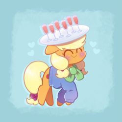 Size: 2873x2883 | Tagged: safe, artist:typhwosion, imported from derpibooru, applejack, earth pony, pony, ^^, champagne glass, clothes, cute, eyes closed, head carry, jackabetes, simple background, smiling, solo, sweater