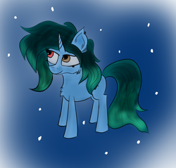 Size: 3132x3000 | Tagged: safe, artist:pfych0, oc, oc only, oc:reload, pony, unicorn, chest fluff, female, heterochromia, horn, mare, snow, snowfall, solo