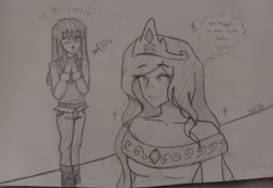 Size: 4608x3183 | Tagged: safe, artist:woopwoop36red, imported from derpibooru, princess celestia, twilight sparkle, human, female, humanized, lesbian, shipping, sketch, text, twilestia