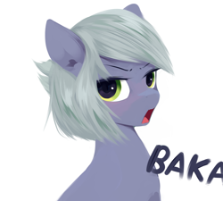 Size: 1238x1112 | Tagged: safe, alternate version, artist:some_ponu, imported from derpibooru, limestone pie, earth pony, pony, baka, bust, female, limetsun pie, looking at you, mare, open mouth, portrait, simple background, solo, tsundere, white background