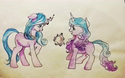 Size: 3601x2268 | Tagged: safe, artist:tulidewo, idw, imported from derpibooru, izzy moonbow, radiant hope, pony, unicorn, duo, g5, traditional art