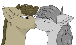 Size: 2000x1200 | Tagged: safe, artist:yerwarrior, imported from derpibooru, oc, oc only, oc:cassie, oc:petrichor, earth pony, pegasus, pony, bust, duo, earth pony oc, eyes closed, gay, kiss on the lips, kissing, looking at someone, male, oc x oc, pegasus oc, shipping, simple background, stallion, transparent background