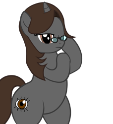 Size: 4600x5037 | Tagged: safe, alternate version, artist:mrvector, imported from derpibooru, oc, oc only, oc:sonata, pony, unicorn, absurd resolution, bipedal, cute, eyes closed, female, frown, glasses, hind legs, mare, one eye closed, simple background, solo, transparent background, vector, wide hips, wink