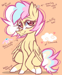 Size: 1280x1540 | Tagged: safe, artist:conflei, imported from derpibooru, oc, oc only, pegasus, pony, colored hooves, ear fluff, ear piercing, eyelashes, female, heart, heart eyes, mare, orange background, pegasus oc, piercing, simple background, smiling, solo, wingding eyes, wings