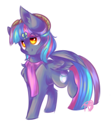 Size: 1091x1239 | Tagged: safe, artist:prettyshinegp, imported from derpibooru, oc, oc only, pony, clothes, female, horns, mare, scarf, signature, simple background, smiling, solo, transparent background, wings
