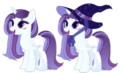 Size: 691x411 | Tagged: safe, artist:dammmnation, imported from derpibooru, oc, oc only, pony, unicorn, base used, duo, female, hat, horn, mare, simple background, smiling, transparent background, unicorn oc, witch hat