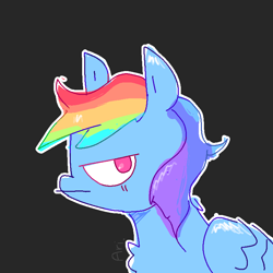 Size: 768x768 | Tagged: safe, artist:omelettepony, rainbow dash, pegasus, pony, blushing, chest fluff, female, gray background, mare, simple background, solo