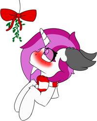 Size: 4695x5874 | Tagged: safe, artist:skylarpalette, imported from derpibooru, oc, oc only, oc:skylar palette, pony, unicorn, blushing, bow, christmas, clothes, cute, female, fluffy, holiday, horn, looking up, mare, mistletoe, no shading, scarf, simple background, solo, transparent background, unicorn oc