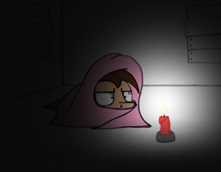 Size: 712x554 | Tagged: safe, artist:dsb71013, imported from derpibooru, oc, oc only, oc:night cap, pony, blanket burrito, candle, grumpy, solo, vent art