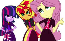 Size: 1153x720 | Tagged: safe, alternate version, artist:dothys-bases, artist:speedpaintjayvee12, imported from derpibooru, fluttershy, sunset shimmer, twilight sparkle, human, equestria girls, alternate clothes, alternate hairstyle, base used, clothes, crossed arms, cutie mark on clothes, eyeshadow, female, gem, hand on hip, makeup, simple background, siren gem, the dazzlings, transparent background, trio, trio female