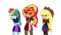 Size: 1383x791 | Tagged: safe, alternate version, artist:kingbases, artist:speedpaintjayvee12, imported from derpibooru, applejack, rainbow dash, sunset shimmer, human, equestria girls, alternate clothes, alternate hairstyle, applejack's hat, base used, clothes, cowboy hat, crossed arms, cutie mark on clothes, eyeshadow, female, gem, hand behind back, hand on hip, hat, makeup, role reversal, simple background, siren gem, the dazzlings, transparent background, trio, trio female