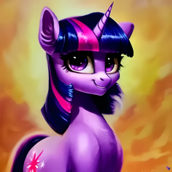 Size: 2164x2164 | Tagged: safe, imported from derpibooru, twilight sparkle, pony, unicorn, ai content, ai generated, generator:purplesmart.ai, generator:stable diffusion, looking at you, smiling, solo