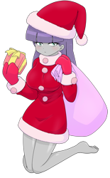 Size: 1668x2687 | Tagged: safe, alternate version, artist:batipin, imported from derpibooru, maud pie, human, equestria girls, breasts, busty maud pie, christmas, clothes, costume, feet, female, gloves, hat, holiday, santa costume, santa hat, simple background, solo, transparent background