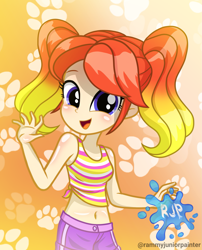 Size: 2015x2490 | Tagged: safe, artist:rjp.rammy, imported from derpibooru, oc, oc only, oc:viona buns, human, equestria girls, belly button, cute, female, looking at you, midriff, ocbetes, open mouth, open smile, sleeveless, smiling, smiling at you, solo