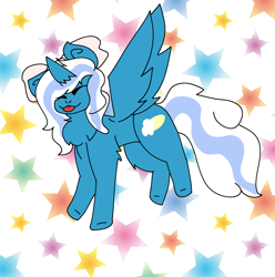 Size: 1870x1885 | Tagged: safe, artist:flurryc, imported from derpibooru, oc, oc only, oc:fleurbelle, alicorn, :p, alicorn oc, bow, cute, female, hair bow, happy, horn, mare, solo, tongue out, wings