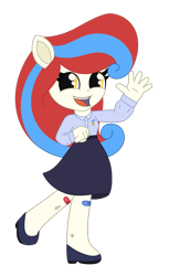Size: 873x1428 | Tagged: safe, artist:dyonys, imported from derpibooru, oc, oc only, oc:oplatka, equestria girls, bandaid, blouse, clothes, doll, equestria girls minis, female, mascot, open mouth, simple background, skirt, smiling, solo, toy, transparent background, waving