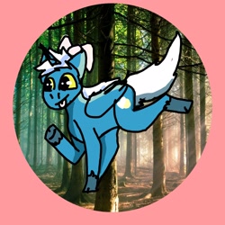 Size: 2480x2480 | Tagged: safe, artist:catart120, imported from derpibooru, oc, oc only, oc:fleurbelle, alicorn, alicorn oc, bow, female, forest, hair bow, horn, mare, solo, wings, yellow eyes