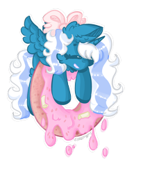 Size: 1900x2200 | Tagged: safe, artist:stinkygooby, imported from derpibooru, oc, oc only, oc:fleurbelle, alicorn, alicorn oc, bow, donut, ear fluff, female, food, grin, hair bow, happy, horn, mare, simple background, smiling, solo, sprinkles, transparent background, wings