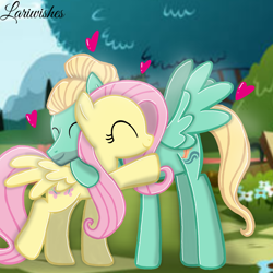 Size: 1300x1300 | Tagged: safe, artist:mlplary6, imported from derpibooru, fluttershy, zephyr breeze, pegasus, pony, ^^, brother and sister, duo, eyes closed, female, heart, hug, male, mare, sibling love, siblings, smiling, stallion