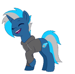 Size: 1200x1187 | Tagged: safe, artist:luminousdazzle, imported from derpibooru, oc, oc only, oc:silver comet, pony, unicorn, animated, clothes, cute, cutie mark, dancing, full body, gif, hoodie, male, ocbetes, simple background, smiling, solo, stallion, stallion oc, transparent background