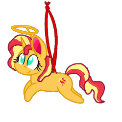 Size: 550x552 | Tagged: safe, artist:mlpfan3991, imported from derpibooru, sunset shimmer, pony, unicorn, christmas, cute, halo, holiday, ornament, simple background, smiling, solo, transparent background