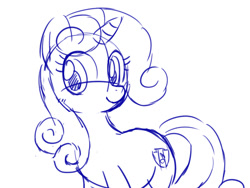 Size: 800x600 | Tagged: safe, artist:yosixi, imported from derpibooru, sweetie belle, pony, unicorn, cute, diasweetes, female, horn, mare, monochrome, older, older sweetie belle, simple background, smiling, solo, the cmc's cutie marks, white background