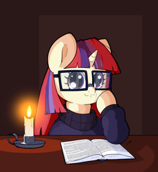 Size: 2300x2500 | Tagged: safe, artist:kumakum, imported from derpibooru, moondancer, pony, unicorn, candle, cute, digital art, looking at you, reading, solo