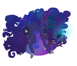 Size: 829x715 | Tagged: safe, artist:batthsalts, imported from derpibooru, princess luna, alicorn, pony, crown, ethereal hair, ethereal mane, ethereal tail, female, hoof shoes, jewelry, looking at you, magic, partially open wings, peytral, regalia, simple background, solo, sparkles, starry hair, starry mane, starry tail, tail, tiara, white background, wings