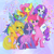 Size: 850x850 | Tagged: safe, alternate version, artist:batthsalts, imported from derpibooru, applejack, fluttershy, pinkie pie, rainbow dash, rarity, twilight sparkle, earth pony, pegasus, pony, unicorn, applejack's hat, bandana, bipedal, confetti, cowboy hat, dot eyebrows, female, flying, hat, heart, mane six, one eye closed, raised hoof, smiling, sparkles, spread wings, standing, unicorn twilight, wings, wink