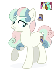 Size: 1950x2627 | Tagged: safe, artist:lanternik, imported from derpibooru, bon bon, lyra heartstrings, sweetie drops, oc, earth pony, pony, unicorn, base used, earth pony oc, eyelashes, grin, magical lesbian spawn, offspring, parent:bon bon, parent:lyra heartstrings, parents:lyrabon, raised hoof, screencap reference, simple background, smiling, white background