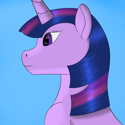 Size: 1000x1000 | Tagged: safe, artist:saint boniface, imported from derpibooru, twilight sparkle, pony, unicorn, blue background, cyan background, female, mare, simple background, solo, unicorn twilight