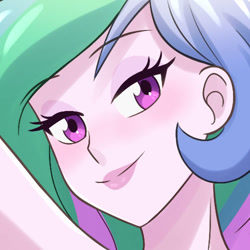 Size: 500x500 | Tagged: safe, artist:riouku, imported from derpibooru, princess celestia, human, equestria girls, bedroom eyes, blushing, commission, female, principal celestia, solo